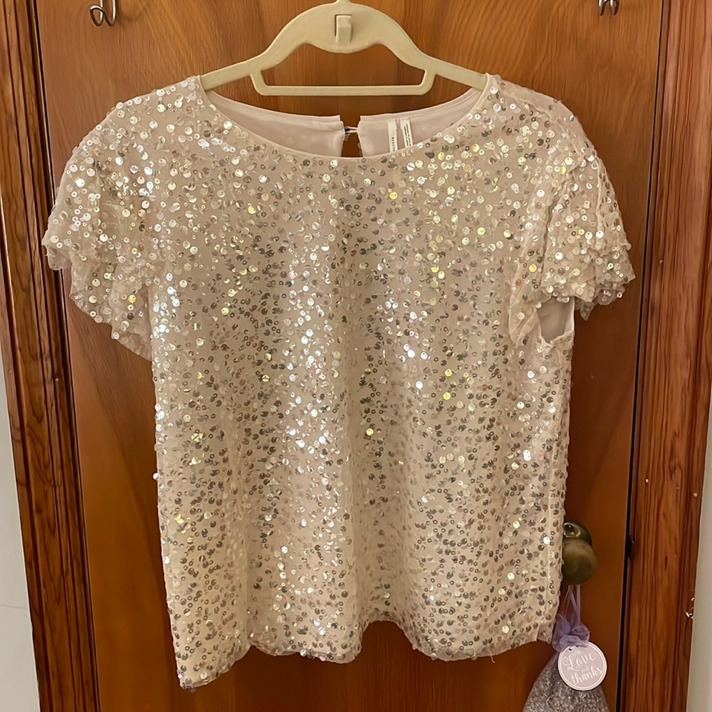 Never worn Anthropologie sequin flutter sleeve top